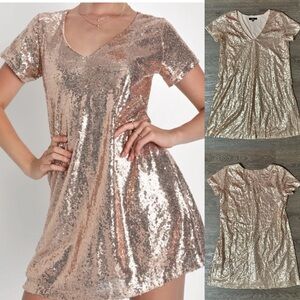 Lulus Light Rose Gold Sequin Shift
Dress Size Large L EUC